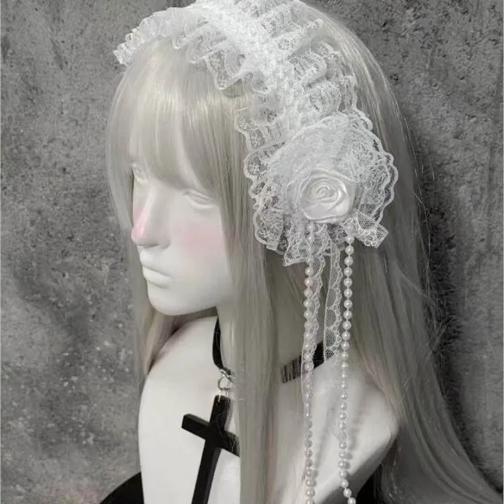 Gothic%20Lolita%20Lace%20Headband%20with%20Rose%20Flower%20Pearl%20Tassel%20Black%20White%20Frilled%20Headdress%20for%20Women%20Cosplay%20Party%20Hair%20Accessories%20-%20Image%204