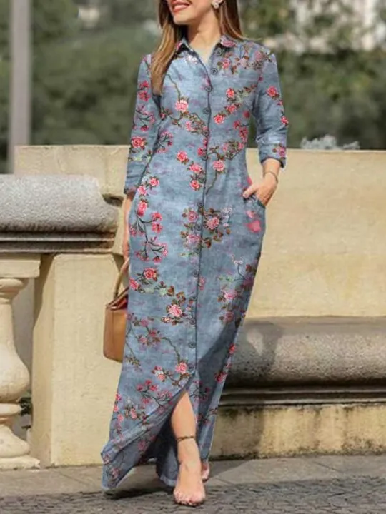 2024%20Summer%20New%20Fashion%20Long%20Women's%20Dress%20Single%20Breasted%20Long%20Sleeved%20Elegant%20Print%20Loose%20Vacation%20Banquet%20Dress%20-%20Image%203