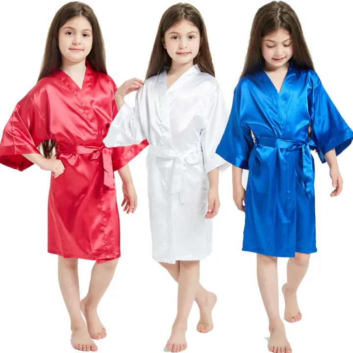 Children's Robe White Satin Silk Spa Bath Robes for Little Girls Kids Baby 2 to 3 4 5 6 ...