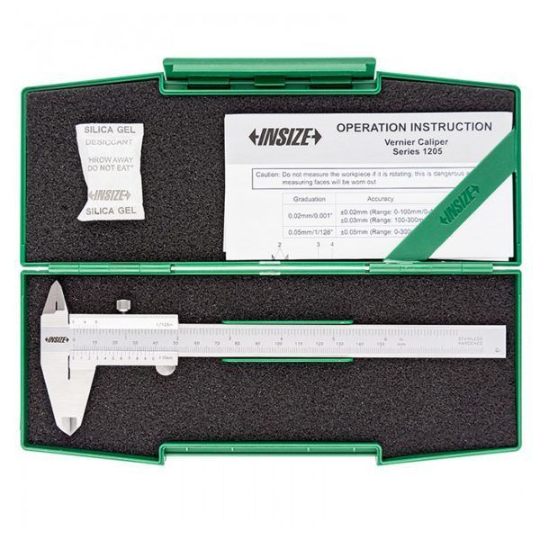 Insize 1205-150S: Vernier Caliper, Range 0-150mm, Accuracy +/-0.05mm