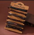 6Pcs Set Men's Vintage Braided Cowhide Bracelet Multi-layer Leather Bracelet For Men's And Boy's. 