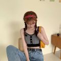 Summer New Fashion Women Plaid Crop Buttons Camis Knitting Cute Tank Tops Ladies Sleeveless Solid Crop Tops.