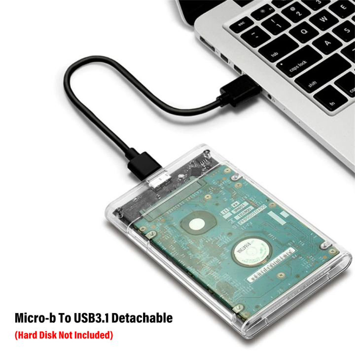 Transparent External Hard Drive 2.5 Inch HDD SSD Case Microb To USB3.1