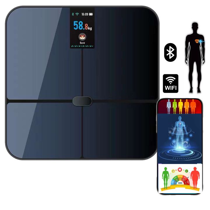 TFT Screen WIFI Body Weight Scales Body Fat Scales, Smart BMI Scales Fat Water and Muscle Weight Scales with 16 Body data Heart