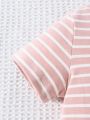 Baby Girl 2-Piece Outfit | Pink Stripe Bunny T-Shirt + Denim Shorts | Summer Cute Kids Clothing Set. 