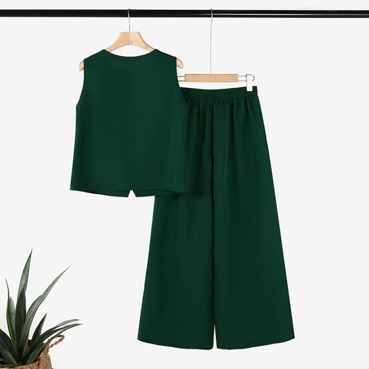 Summer%20Pants%20Sets%20ZANZEA%20Office%20Women%20Oufits%20Elegant%20Sleeveless%20Vests%20Tops%20Wide%20Leg%20Trousers%20Suits%202PCS%20Solid%20OL%20Work%20Tracksuit%20-%20Image%203
