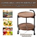 Wooden Round 2-Tier Serving Trolley. 