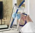 350ML Square Mug with Lids and Straws with Bow Water Cup Household Cup Female Milk Coffee Cups with Pink Handle Gift. 