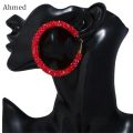 Round Shiny Rhinestone Hoop Earrings for Women | Simple Geometric Austrian Crystal Big Earring Jewelry.