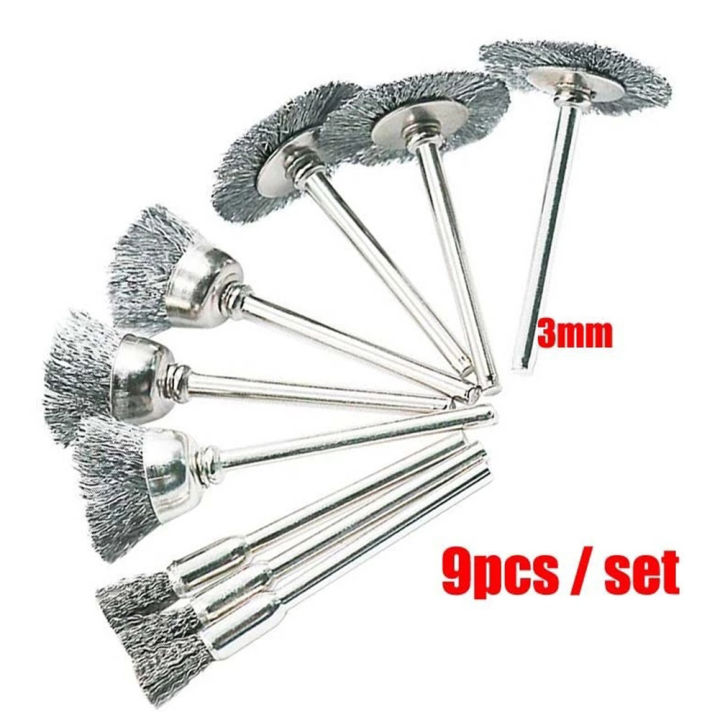 9Pcs Set Wire Brush Wire Wheel Rotary Tool Stainless Steel Rust Removal Polishing Cleaning Deburring Brushes For Metal Nonmetal