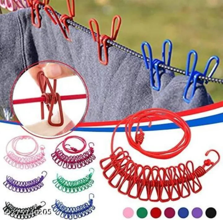 Portable%20Multi%20Functional%20Elastic%20Drying%20Rope%20with%2012%20Clips%20Multicolor%20-%20Image%202