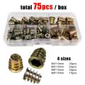 165/75/55pcs Threaded Insert Nut E-nut M4 M5 M6 M8 Set Kit For Wood Furniture Bed Cabinet Table Embedded Hex Hexagon Socket Head. 