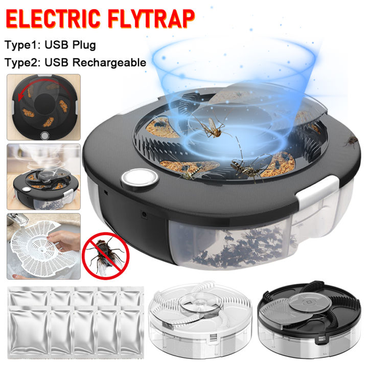 USB Electric Fly Trap Super Quiet Automatic Catcher With Bait Gnat ...