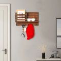 Wall Mounted Wooden Mail Sorter Organizer with 4 Double Key Hooks and Floating Shelf for Entryway or Mudroom Rustic Home Decor. 