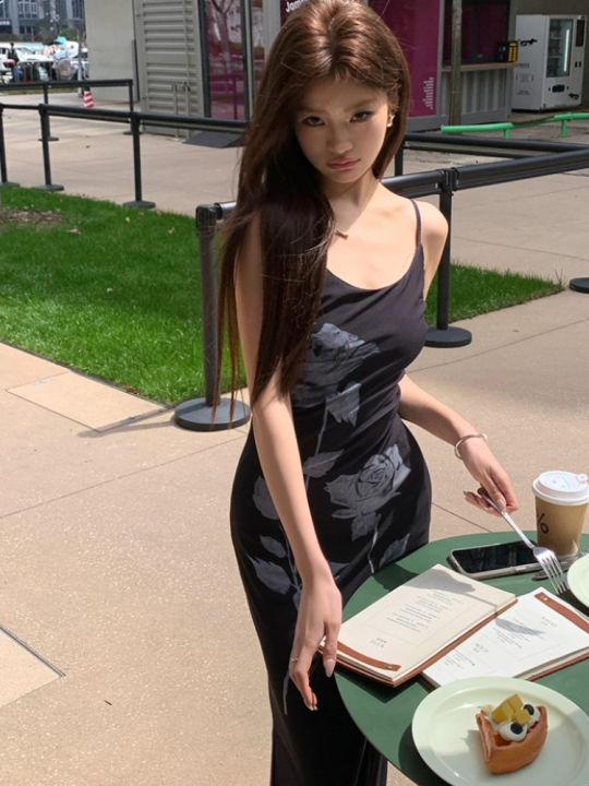 2026%20Spring%20Summer%20New%20Women's%20Design%20Sense%20Stretch%20Mesh%20Rose%20Print%20Bodycon%20Cami%20Dress%20Korean-style%20Bodycon%20Maxi%20Dresses%20-%20Image%202