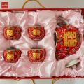 Chinese tea set Tea Tea Cup auspicious wedding tea ceremony Tea Set 4 tea water glass with teapot and Gold red tile tray. 