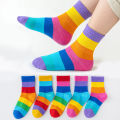 5 Pairs Girl's Rainbow Pattern Socks Cotton Comfortable Breathable Soft Kids Socks. 