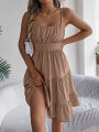Casual Vacation Ruffled Camisole Dress Spring Summer Women's Solid Dresses for 2026 Valentine's Day Woman Clothing Pink Blue. 