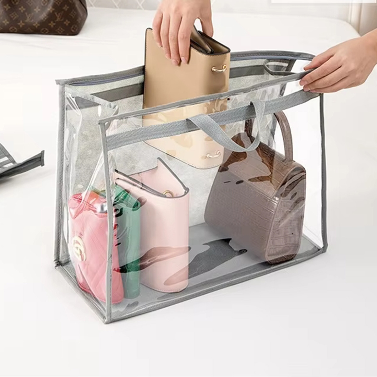 Transparent Handbag Storage Bag - Clear Purse Organizer with Zipper for Hanging Closet Storage