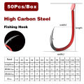 STBT 50Pcs/Box ISEAMA High-Carbon Steel Red Fishing Hooks From Japan 1#-10# Blue Barbed Fishhook for Carp Fishing Accessories. 