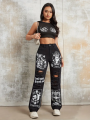 2025 New Style Women's Jeans Women's Spring And Autumn New Hot Selling Street INS Same Style Print Ripped Straight Jeans. 