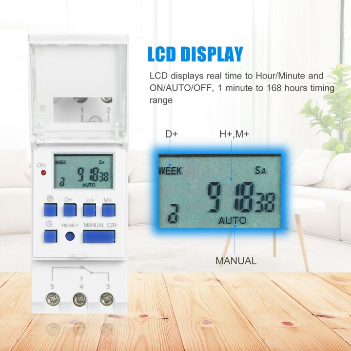 THC15A Digital LCD Power Programmable Timer Switch Relay 16A Amp Electronic Weekly 7 Days 16 On & Off Relay Timer Control