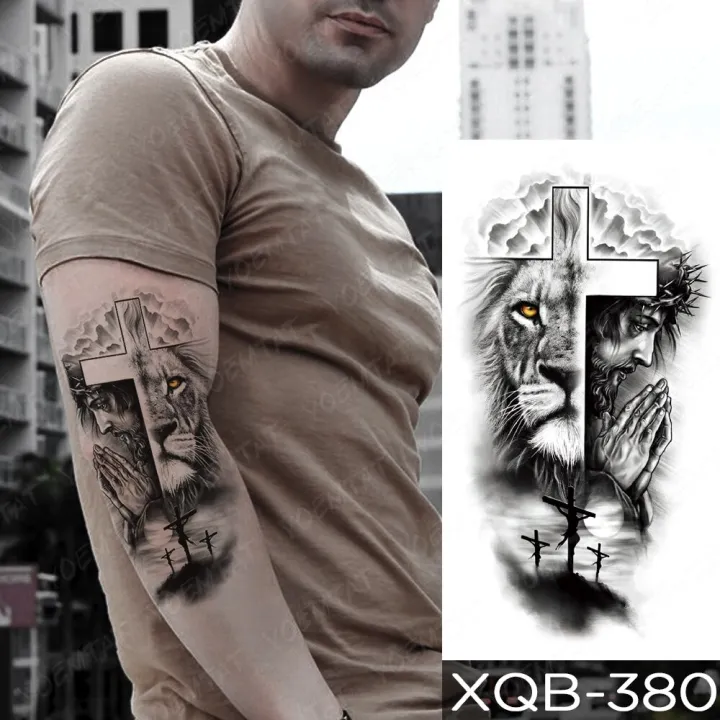 5PCS%20Waterproof%20Temporary%20Tattoo%20Sticker%20Praying%20Cross%20Lion%20Tiger%20Wolf%20Cross%20Wild%20Animal%20Women%20Men%20Arm%20Fake%20Sleeve%20Tattoos%20-%20Image%202