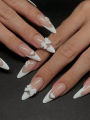 24pcs ，Black French Tip Press on Nails Valentine Fake Nails with  Glossy Almond Nails False Nails Black  on Nails. 