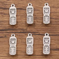 10PCS 9*27mm Picture Color Cellphone Mobile Charms Pendant Metal Alloy DIY Necklace Bracelet Earrings Marking.