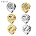 VQYSKO Solomon Six-Pointed Star 12 Constellation Round Signet Rings Stainless Steel Band for Men Women.