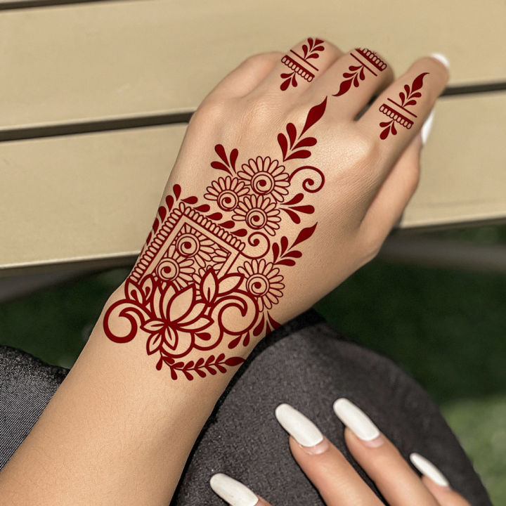 Waterproof%20Henna%20Tattoo%20Stickers%20for%20Women%20Flower%20Instant%20Fake%20Tattoo%20for%20Hand%20Temporary%20Tattoos%20for%20Wedding%20Party%20Festival%20-%20Image%203