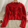 YuooMuoo Chic Fashion Cherry Knitted Cardigan Women Autumn Cute Button Up O-neck Long Sleeve Coat Streatwear Lady Y2K Sweaters. 