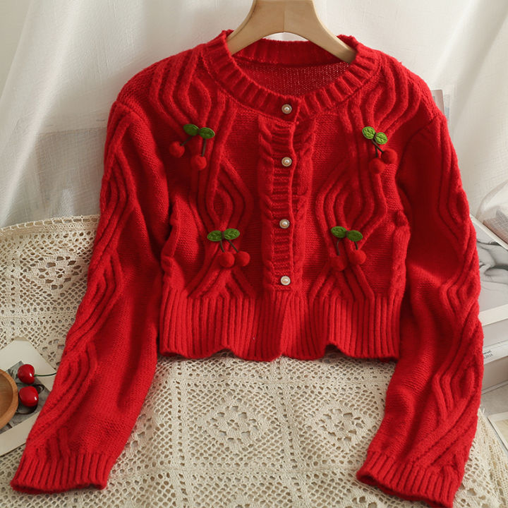 YuooMuoo%20Chic%20Fashion%20Cherry%20Knitted%20Cardigan%20Women%20Autumn%20Cute%20Button%20Up%20O-neck%20Long%20Sleeve%20Coat%20Streatwear%20Lady%20Y2K%20Sweaters%20-%20Image%202