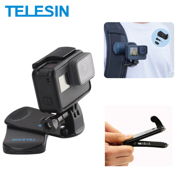 TELESIN Backpack Clip For Hero 13 12 11 10 9 8 7 360 Rotary Clip Mount for Osmo Action Xiaoyi Insta360 Action Carema