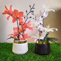 Artificial Flower Pots Set of 2 - Golden & White Elegant Small Table Vase, Decorative Flowers & Leaves for Home and Office Decoration, 10 Inches. 