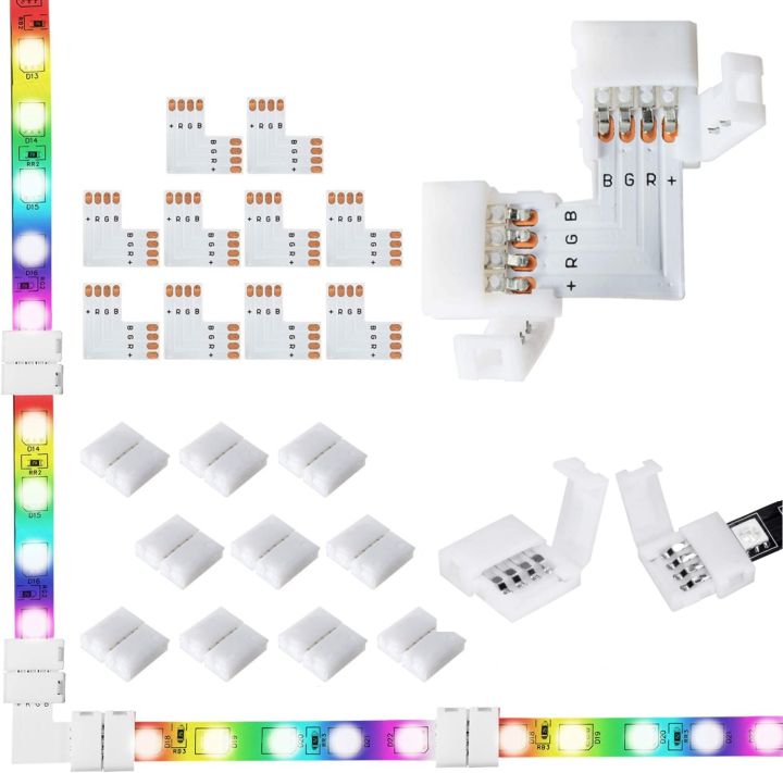 Aokin 10 Pack 4-Pin RGB LED Light Strip Connectors Adapter Terminal for 10mm(0.39 in) SMD 5050 RGB Flexible LED Strips Extension