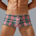 Men's underwear, pure cotton boxer shorts, Aro pants, button opening, checkered pattern, low waist pocket slim fit under wear for men.