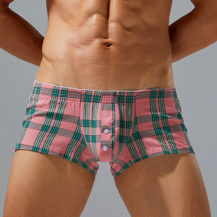Men's%20underwear,%20pure%20cotton%20boxer%20shorts,%20Aro%20pants,%20button%20opening,%20checkered%20pattern,%20low%20waist%20pocket%20slim%20fit%20under%20wear%20for%20men%20-%20Image%204