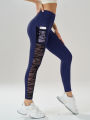 Side Mesh Yoga Women's Leggings Black Fabric Patchwork High Waist Soft Comfortable Gym Fitness Sportswear Long Pants. 