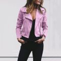 Suede Leather Zipper Coats Women Autumn Turn-down Collar Cropped Jacket Slim Fit Casual Fashion Streetwear Female Outwears Y2K. 