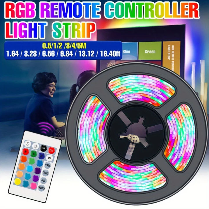 2/10M 2835 USB LED Strip Light RGB 24-key Remote Control Flexible Lamp ...