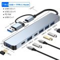 USB C Hub USB Hub 3.0, Aluminum 7 in 1 USB Extender, USB Splitter with 1 X USB 3.0, 4 X USB 2.0 and 2 X USB C Ports.