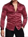 Men's luxurious shiny silk satin dress shirt Long sleeved casual slim muscle button-down shirt. 