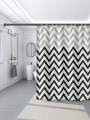 Modern Chevron Shower Curtain - Black & White Waterproof PEVA Bathroom Decor​. 