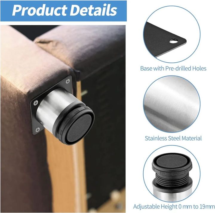 Table Legs Stainless Steel pack of 4, Furniture Legs Metal Tubular Steel Base Coffee Table/TV Table/Side Tables/Bedside Table/Bench Legs Height Adjustable