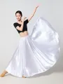 Women's Satin Long Skirt with Elastic Waistband for Ballroom Latin Belly Dance Full Circle Performance Skirt.