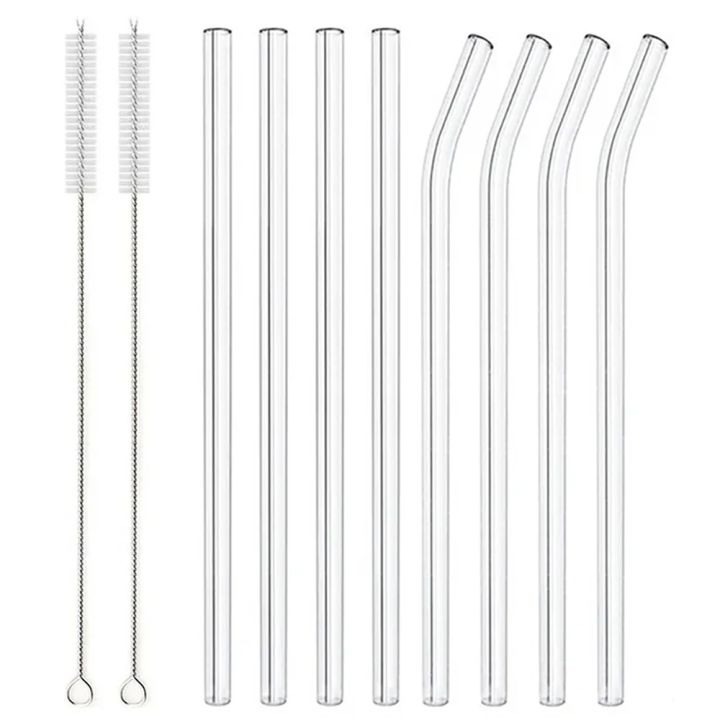 8Pcs Reusable Drinking Straw Colorful Glass Straws Ecofriendly High