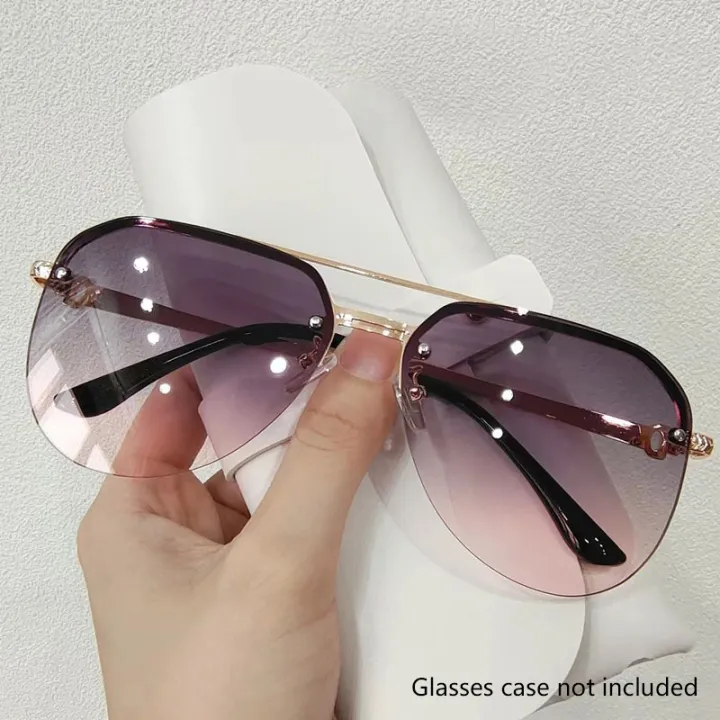 New%20Fashion%20Metal%20Half%20Frame%20Women's%20Outdoor%20Sunglasses%20Classic%20Double%20Beam%20Glasses%20-%20Image%202