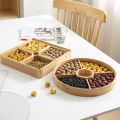 Bamboo Divided Serving Tray with Clear Acrylic Lid Dried Fruit Storage Box 4 Grid Nuts Platter Snack Candy Plate Container. 
