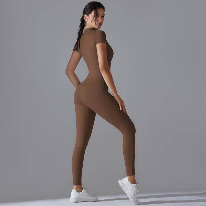 Yoga%20Set%20Women's%20Jumpsuits%20One-Piece%20Suit%20Zipper%20Short%20Sleeve%20Gym%20Push%20Up%20Workout%20Clothes%20Fitness%20Bodysuit%20Sportswear%20Tracksuit%20-%20Image%206